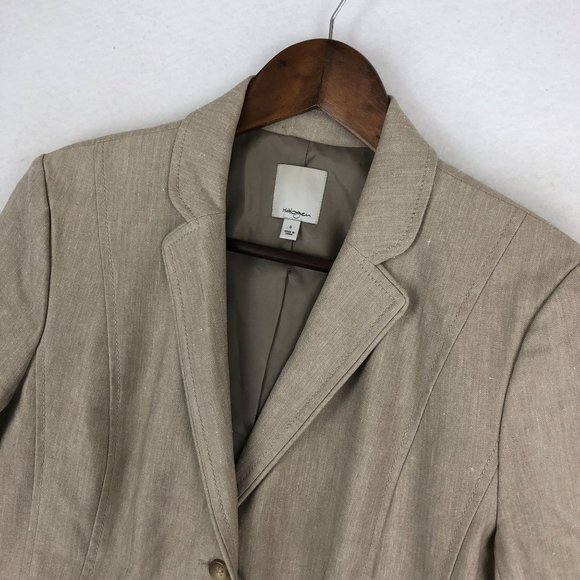Halogen Women's Size 6 Brown Linen Blend Four Button Notch Lapel Blazer Jacket - Picture 2 of 11